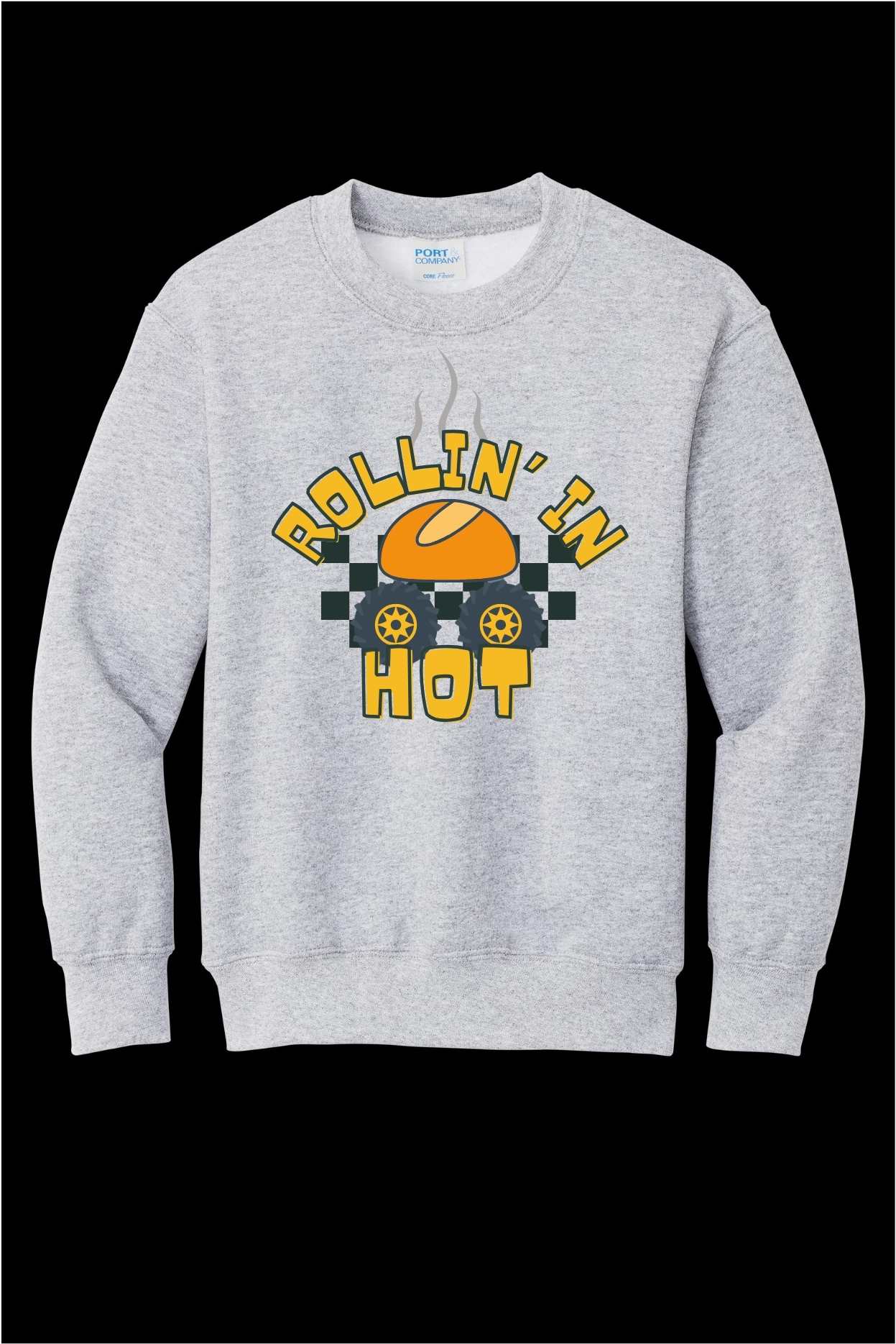 Rollin' In Hot Dinner Roll Monster Truck Youth Crewneck