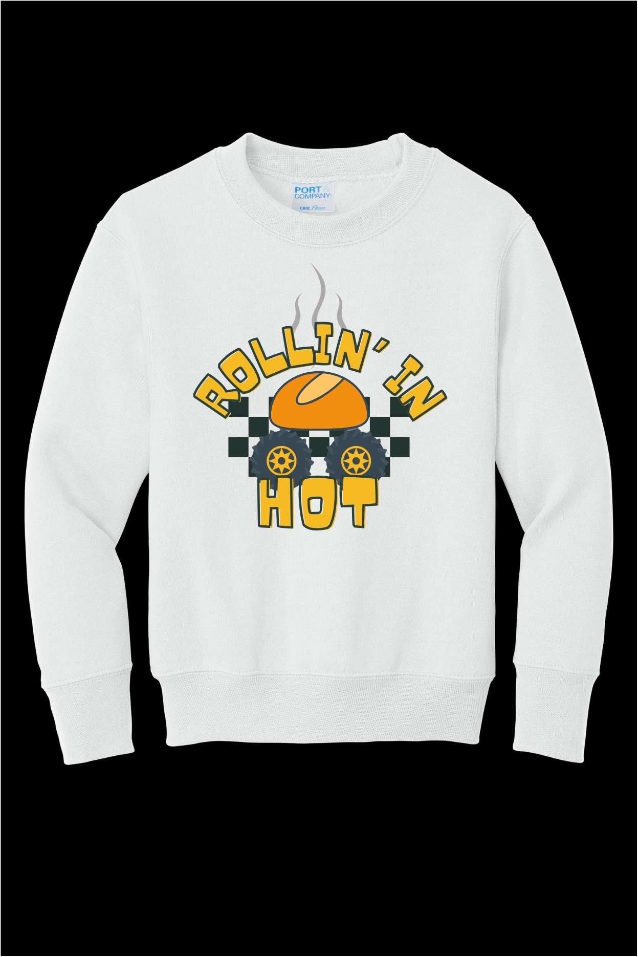 Rollin' In Hot Dinner Roll Monster Truck Youth Crewneck