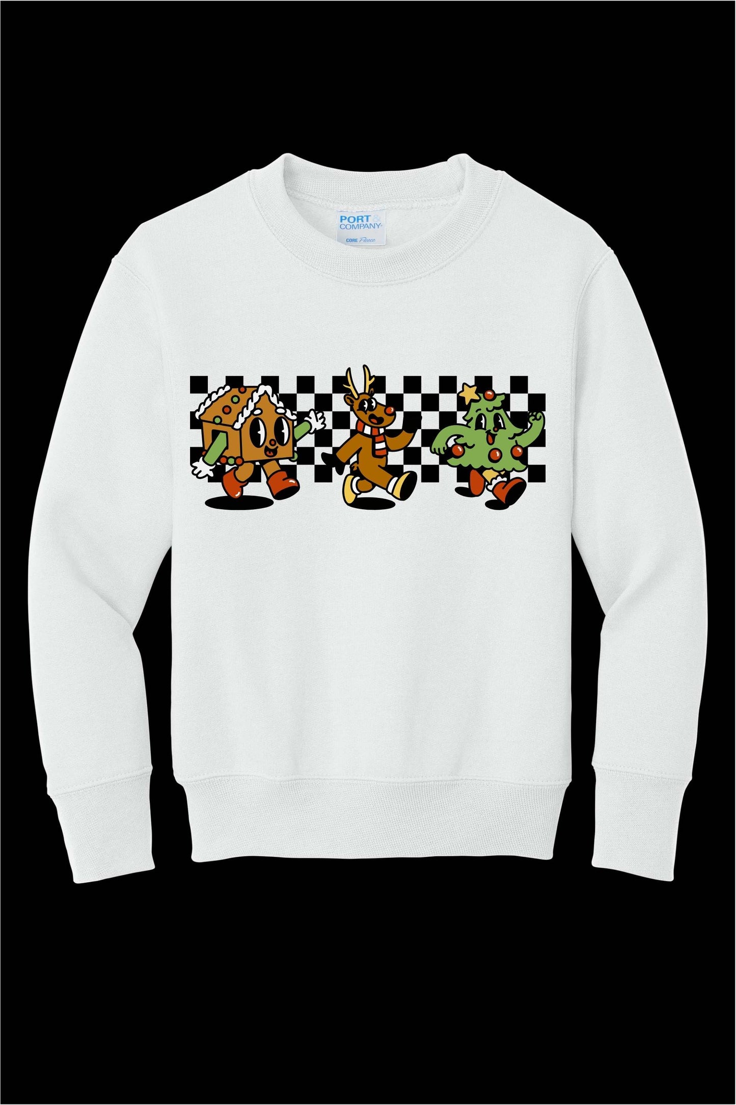 Retro Checkered Christmas Youth Crewneck