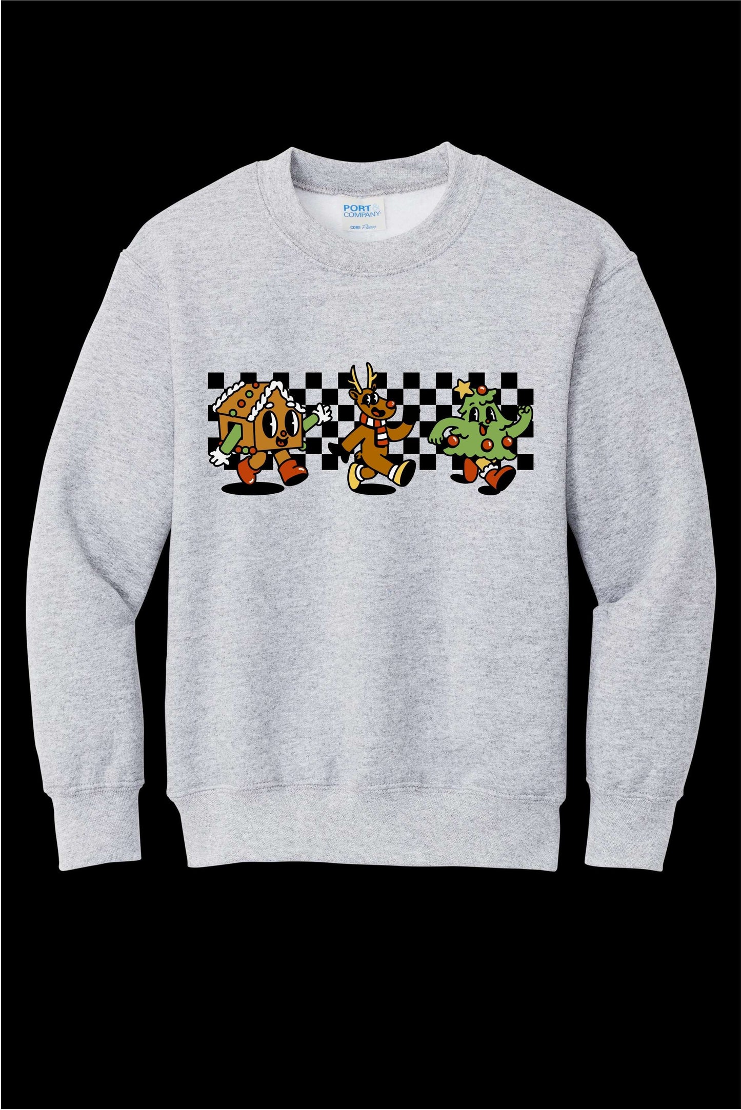 Retro Checkered Christmas Youth Crewneck